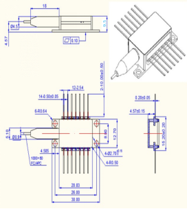 1532.8nm 單模DFB蝶形激光器外形尺寸